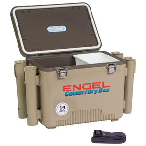 Engel Cooler with holder for fishing rod