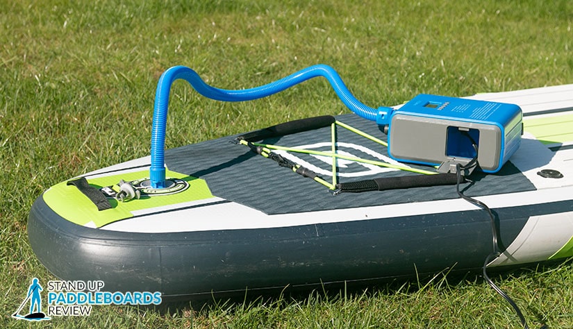 the iRocker sup pump is one of the best paddle board pumps with a rechargable battery